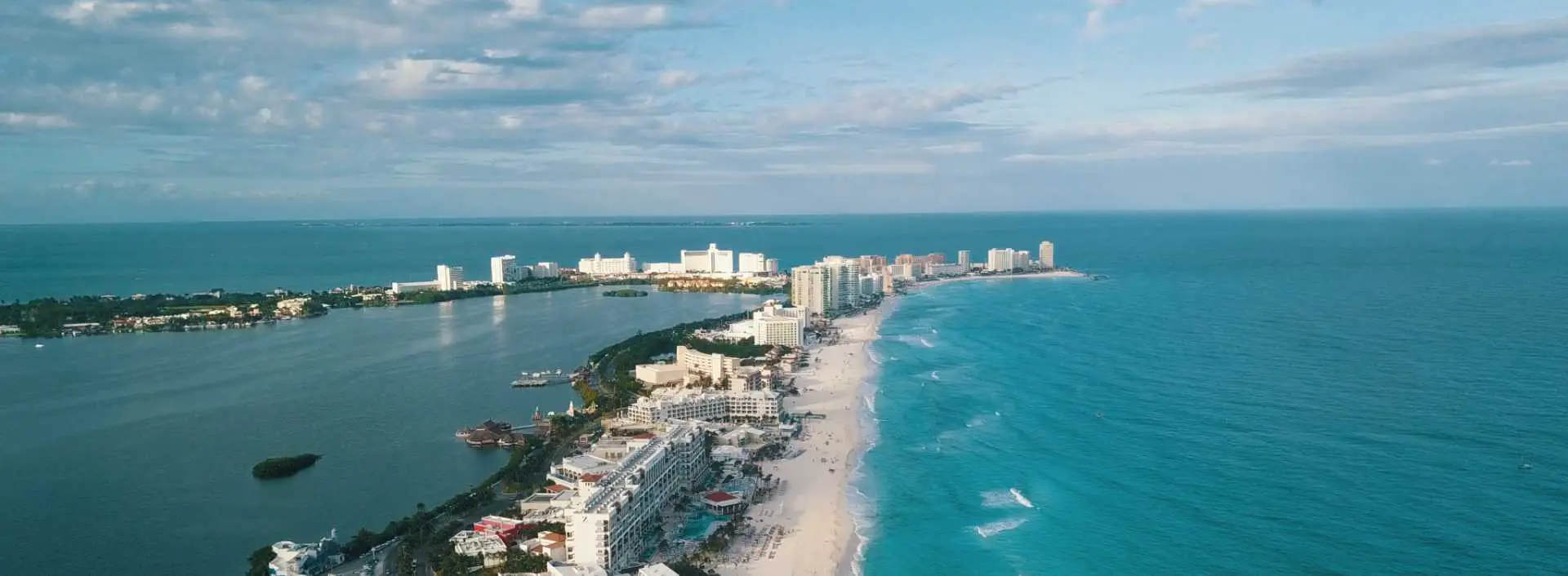 Aerial view of Cancun Mexico along the Mexican Caribbean