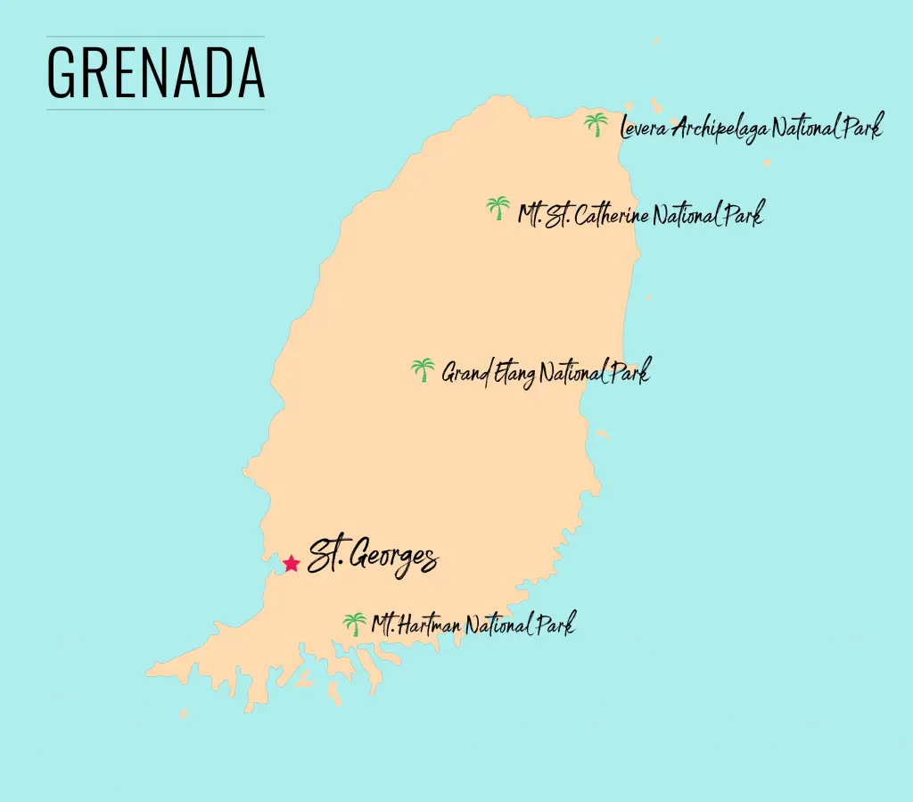 Map of national parks in Grenada