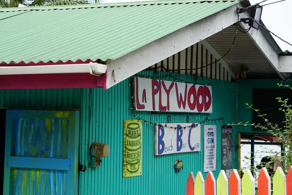 The back of La Plywood Bar and Cafe on Morne Rouge Beach in Grenada.
