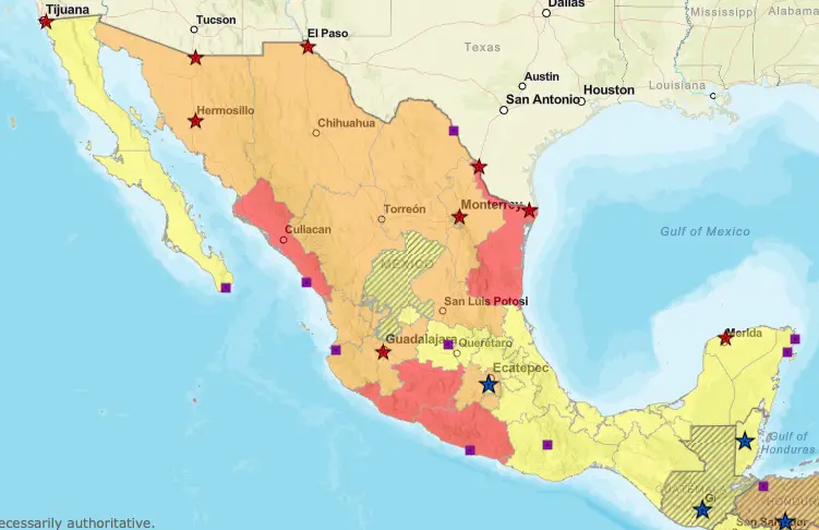 Department of State Travel Advisory Map of Mexico