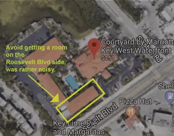 Aerial view of the Courtyard Key West Waterfront Hotel