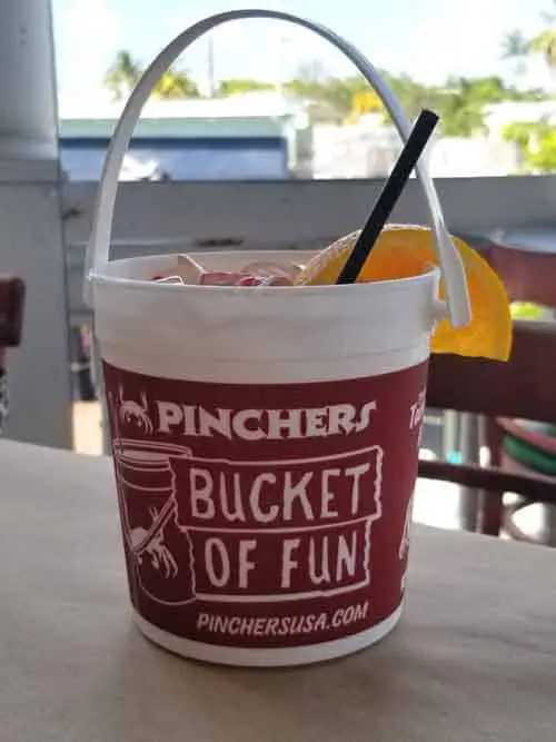 Bucket of Fun drink at Pinchers in Key West, Florida