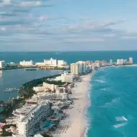 Aerial view of Cancun Mexico along the Mexican Caribbean