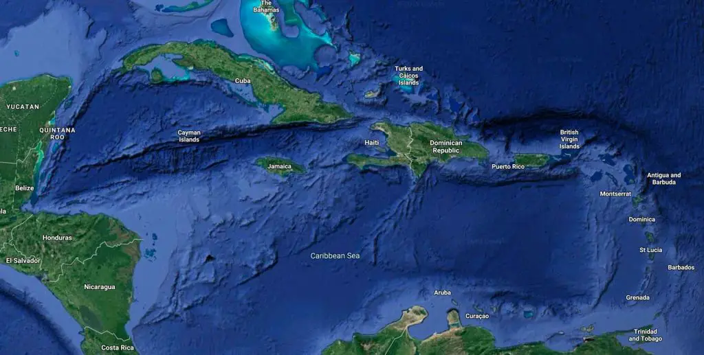 satellite map view of the Caribbean