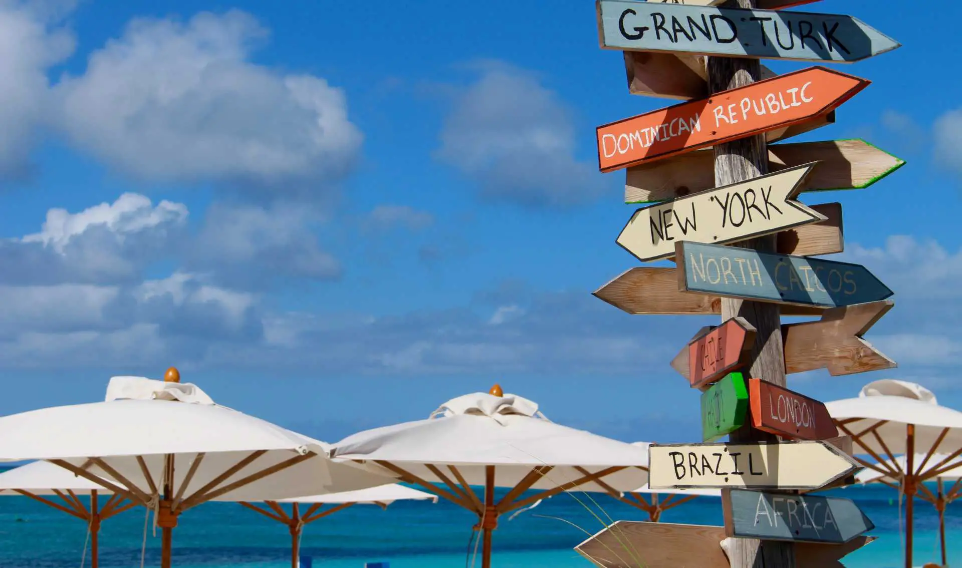 sign on turks and caicos pointing to different cities