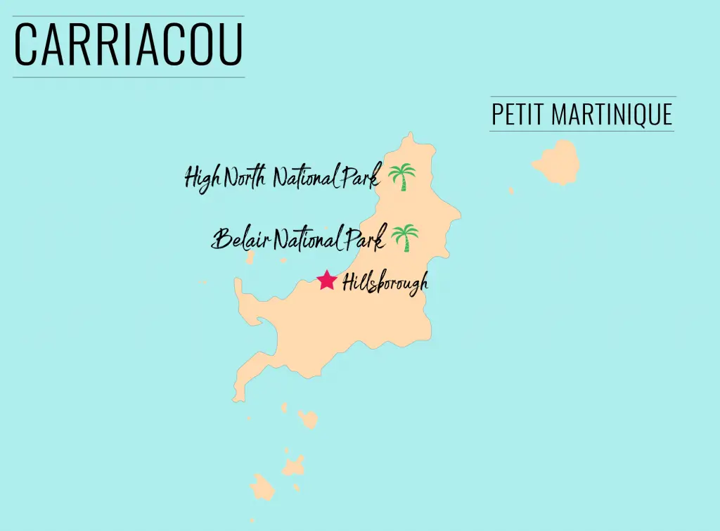 Map of national parks in Carriacou